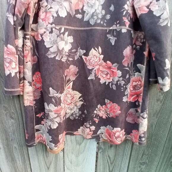 Anthropologie Solitaire Cardigan Womens Sz XL Floral Open Faux Suede pockets - Picture 5 of 12